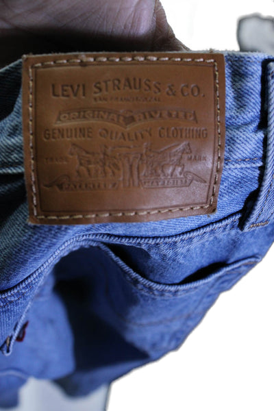 Levis Womens Wide Leg Zipped Buttoned Graphic Leather Patch Jeans Blue Size 24
