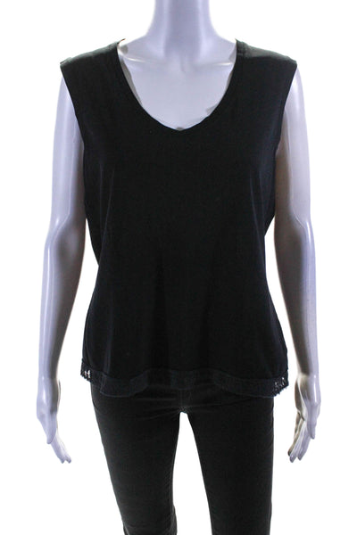 Chanel Women's V-Neck Sleeveless Lace Trim Tank Top Black Size 44