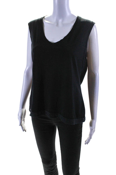 Chanel Women's V-Neck Sleeveless Lace Trim Tank Top Black Size 44