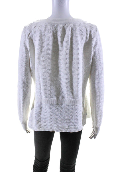 Chanel Womens Round Neck Long Sleeves Button Down Cardigan Sweater White Size 42