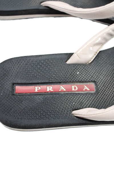 Prada Women's T-Straps Flat Leather Flip-Flop Sandals Pink Size 6