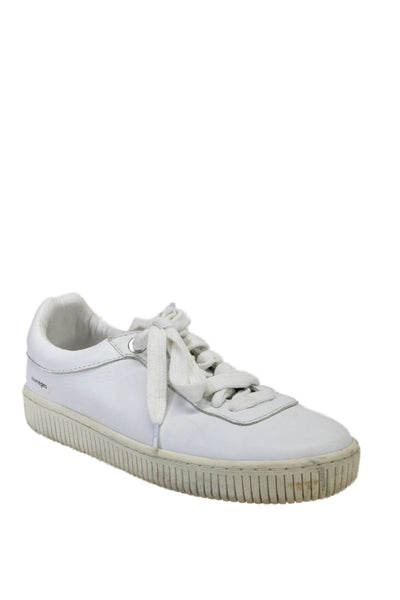 Courreges Women's Round Toe Lace Up Leather Rubber Sole Sneakers White Size 37