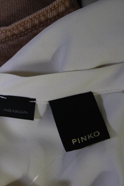 Pinko Womens Long Sleeve Lace Up V Neck Mini Shift Dress White Size 10