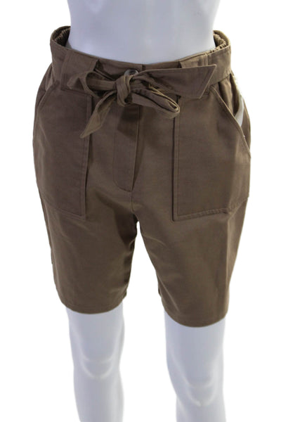 I By Iris Setlakwe Womens High Rise Belted Gab Terry Back Shorts Brown Size 4
