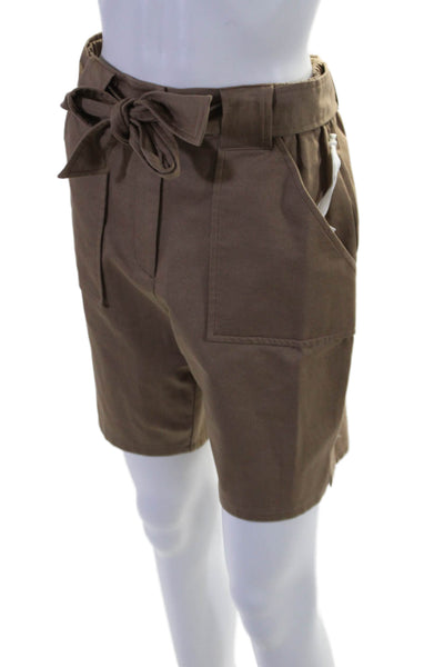 I By Iris Setlakwe Womens High Rise Belted Gab Terry Back Shorts Brown Size 4