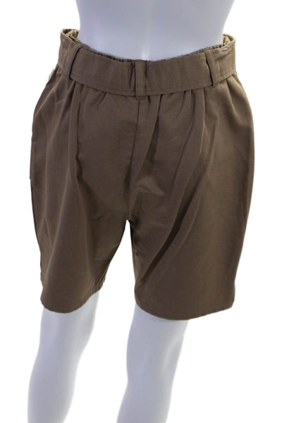 I By Iris Setlakwe Womens High Rise Belted Gab Terry Back Shorts Brown Size 4