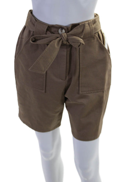 I By Iris Setlakwe Womens High Rise Belted Gab Terry Back Shorts Brown Size 2