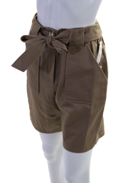 I By Iris Setlakwe Womens High Rise Belted Gab Terry Back Shorts Brown Size 2