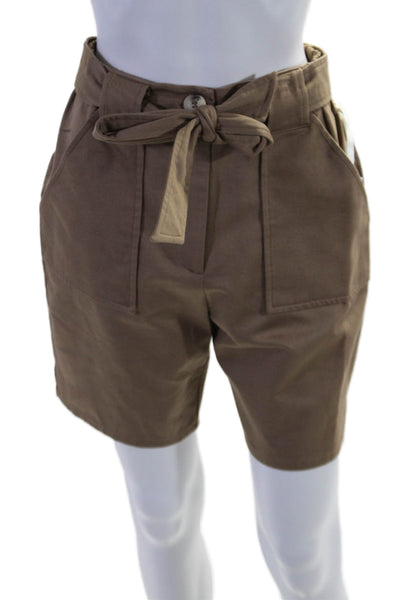 I By Iris Setlakwe Womens High Rise Belted Gab Terry Back Shorts Brown Size 6