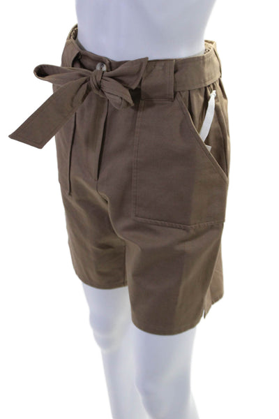 I By Iris Setlakwe Womens High Rise Belted Gab Terry Back Shorts Brown Size 6