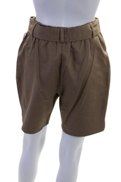 I By Iris Setlakwe Womens High Rise Belted Gab Terry Back Shorts Brown Size 6