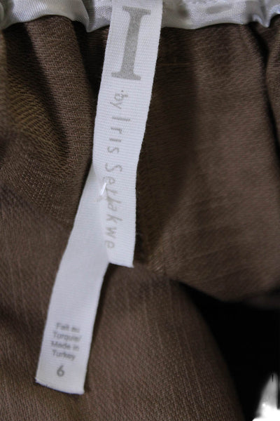 I By Iris Setlakwe Womens High Rise Belted Gab Terry Back Shorts Brown Size 6
