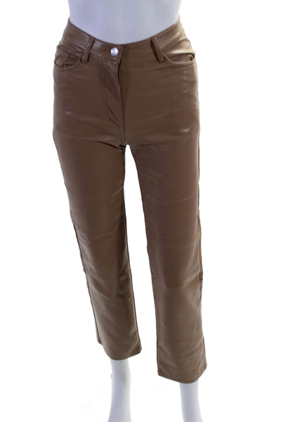 Wilfred Womens Brown Vegan Leather High Rise Straight Leg Pants Size 00