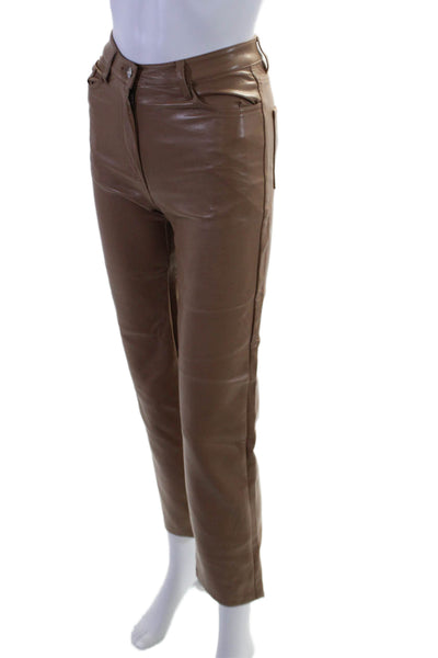 Wilfred Womens Brown Vegan Leather High Rise Straight Leg Pants Size 00