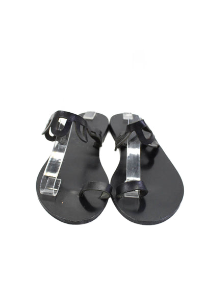 Ancient Greek Sandals Women's Toe Loop Scallop Edge Flat Sandals Black Size 37