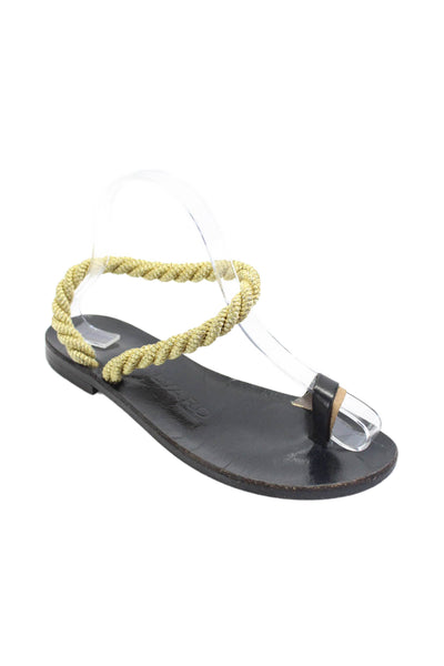 Alvaro Gonzalez Women's Toe Loop Rope Straps Flat Sandals Black Gold Size 37.5