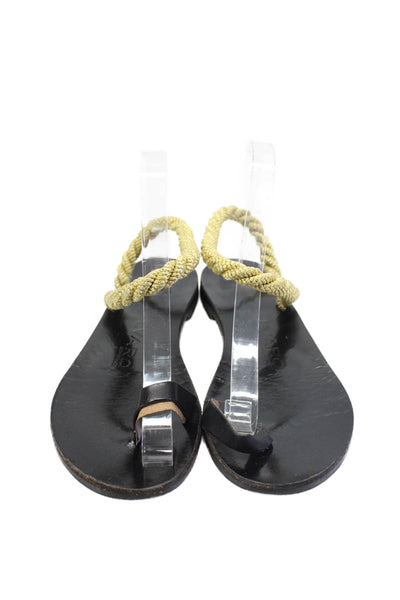 Alvaro Gonzalez Women's Toe Loop Rope Straps Flat Sandals Black Gold Size 37.5