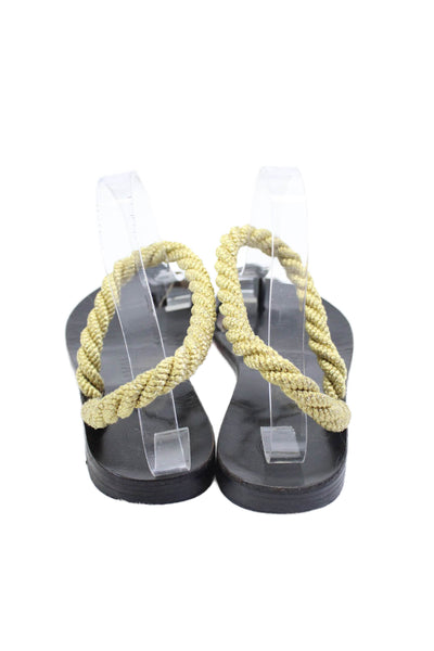 Alvaro Gonzalez Women's Toe Loop Rope Straps Flat Sandals Black Gold Size 37.5