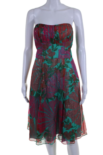 Nanette Lepore Womens Silk Floral Print Strapless Dress Multi Colored Size 2