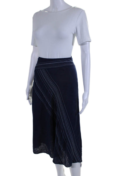 Eileen Fisher Womens Linen A Line Knee Length Skirt Navy Blue Size Extra Small