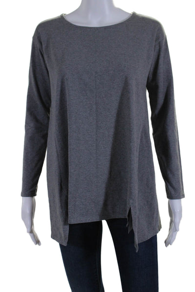 Eileen Fisher Womens Long Sleeves Tee Shirt Gray Organic Cotton Size Petite Peti