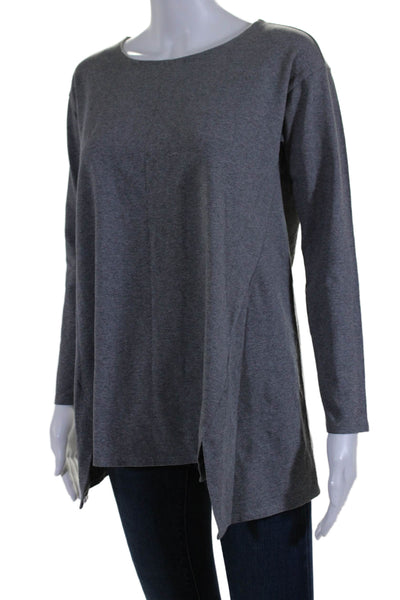 Eileen Fisher Womens Long Sleeves Tee Shirt Gray Organic Cotton Size Petite Peti