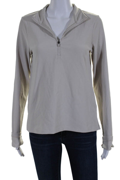 All Access Womens Half Zipper Mock Neck Long Sleeves Shirt Beige Size Medium