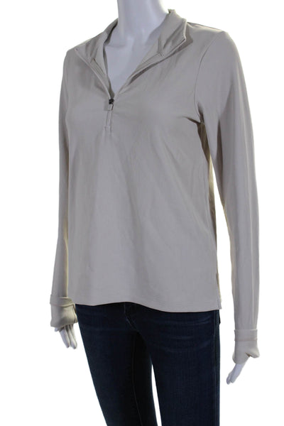 All Access Womens Half Zipper Mock Neck Long Sleeves Shirt Beige Size Medium