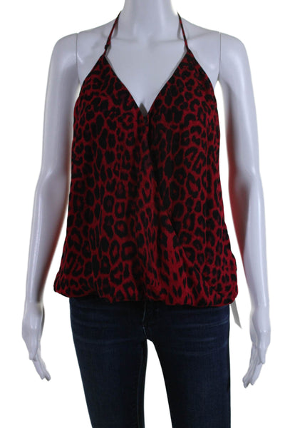 Parker Womens Silk Animal Print V Neck Sleeveless Tank Top Red Black Size Medium