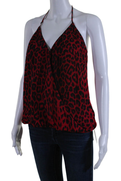 Parker Womens Silk Animal Print V Neck Sleeveless Tank Top Red Black Size Medium