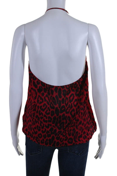 Parker Womens Silk Animal Print V Neck Sleeveless Tank Top Red Black Size Medium