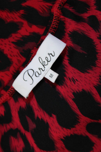 Parker Womens Silk Animal Print V Neck Sleeveless Tank Top Red Black Size Medium