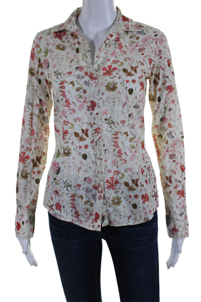 Brooks Brothers Womens Floral Print Button Down Shirt White Multi Colored Size 2