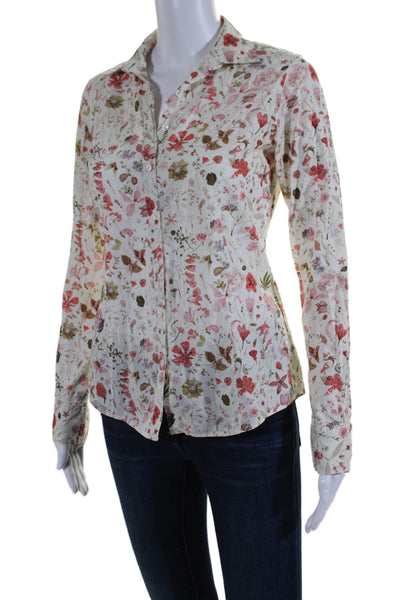 Brooks Brothers Womens Floral Print Button Down Shirt White Multi Colored Size 2