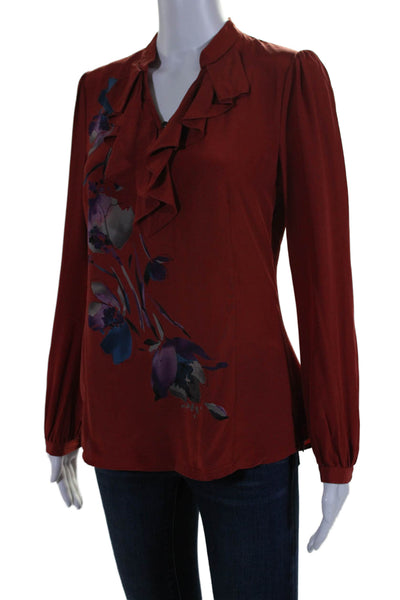 Classiques Entier Womens Silk Floral Print Long Sleeves Blouse Red Size Extra Sm