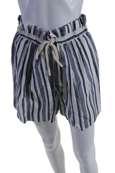 Ecru Womens Drawstring Chatham High Rise Plaid Paper Bag Shorts White Blue Large