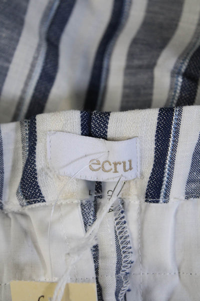 Ecru Womens Drawstring Chatham High Rise Plaid Paper Bag Shorts White Blue Large