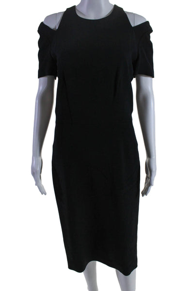 Kimora Lee Simmons Womens Zip Up Cut Out Shoulder Midi Sheath Dress Black Size 8