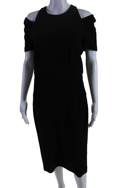 Kimora Lee Simmons Womens Zip Up Cut Out Shoulder Midi Sheath Dress Black Size 8
