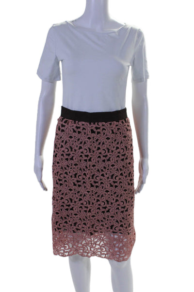 Lela Rose Womens Crochet Knee Length Pencil Skirt Light Pink Brown Size 4