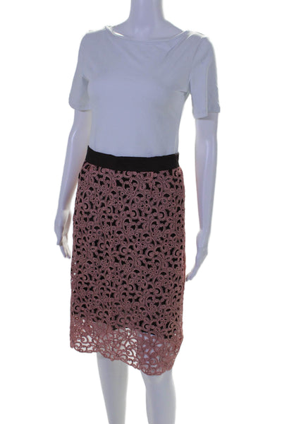 Lela Rose Womens Crochet Knee Length Pencil Skirt Light Pink Brown Size 4