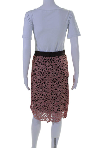 Lela Rose Womens Crochet Knee Length Pencil Skirt Light Pink Brown Size 4