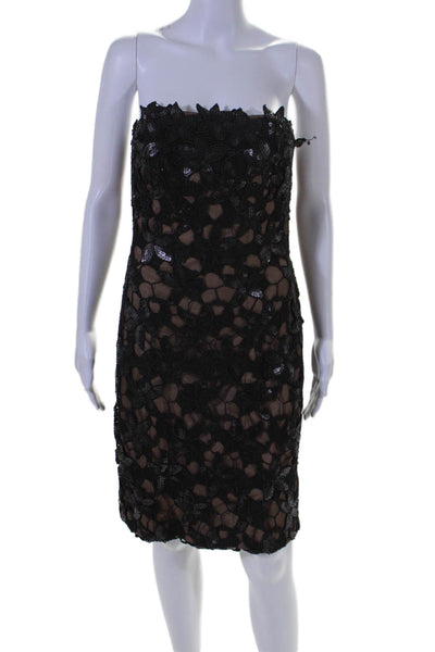 Theia Womens Sequined Spaghetti Strap Sleeveless Sheath Dress Black Size 4