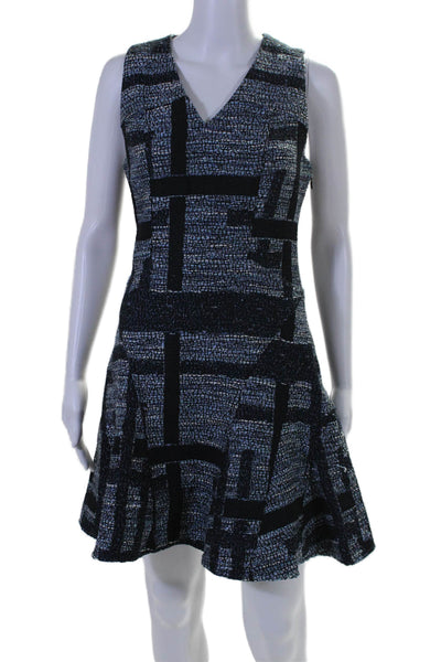 10 Crosby Derek Lam Womens Tweed V Neck A Line Dress Blue Cotton Size 6