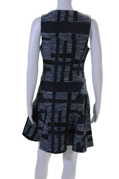 10 Crosby Derek Lam Womens Tweed V Neck A Line Dress Blue Cotton Size 6