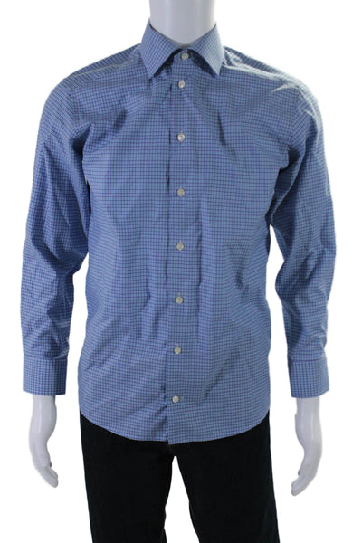 Eton Mens Collar Cuff Sleeve Button Down Plaid Blouse Blue Size EUR 38