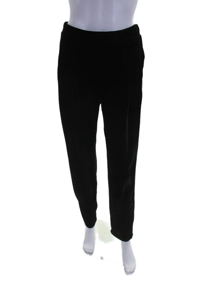 Lilla P Womens Elastic Waistband Mid Rise Velvet Straight Leg Pants Black XS