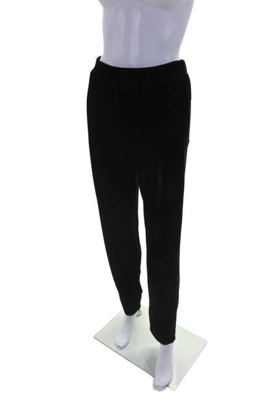 Lilla P Womens Elastic Waistband Mid Rise Velvet Straight Leg Pants Black XS