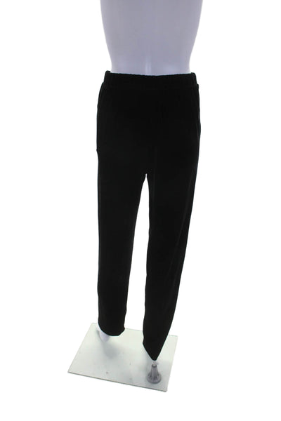 Lilla P Womens Elastic Waistband Mid Rise Velvet Straight Leg Pants Black XS