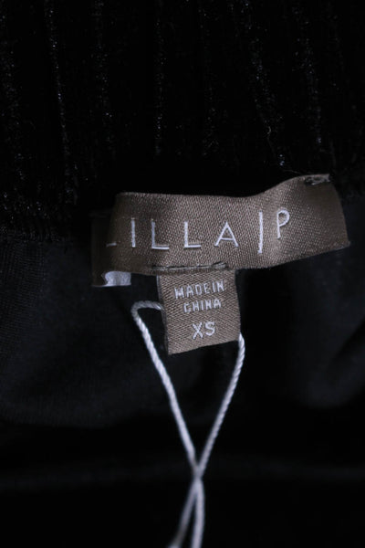 Lilla P Womens Elastic Waistband Mid Rise Velvet Straight Leg Pants Black XS